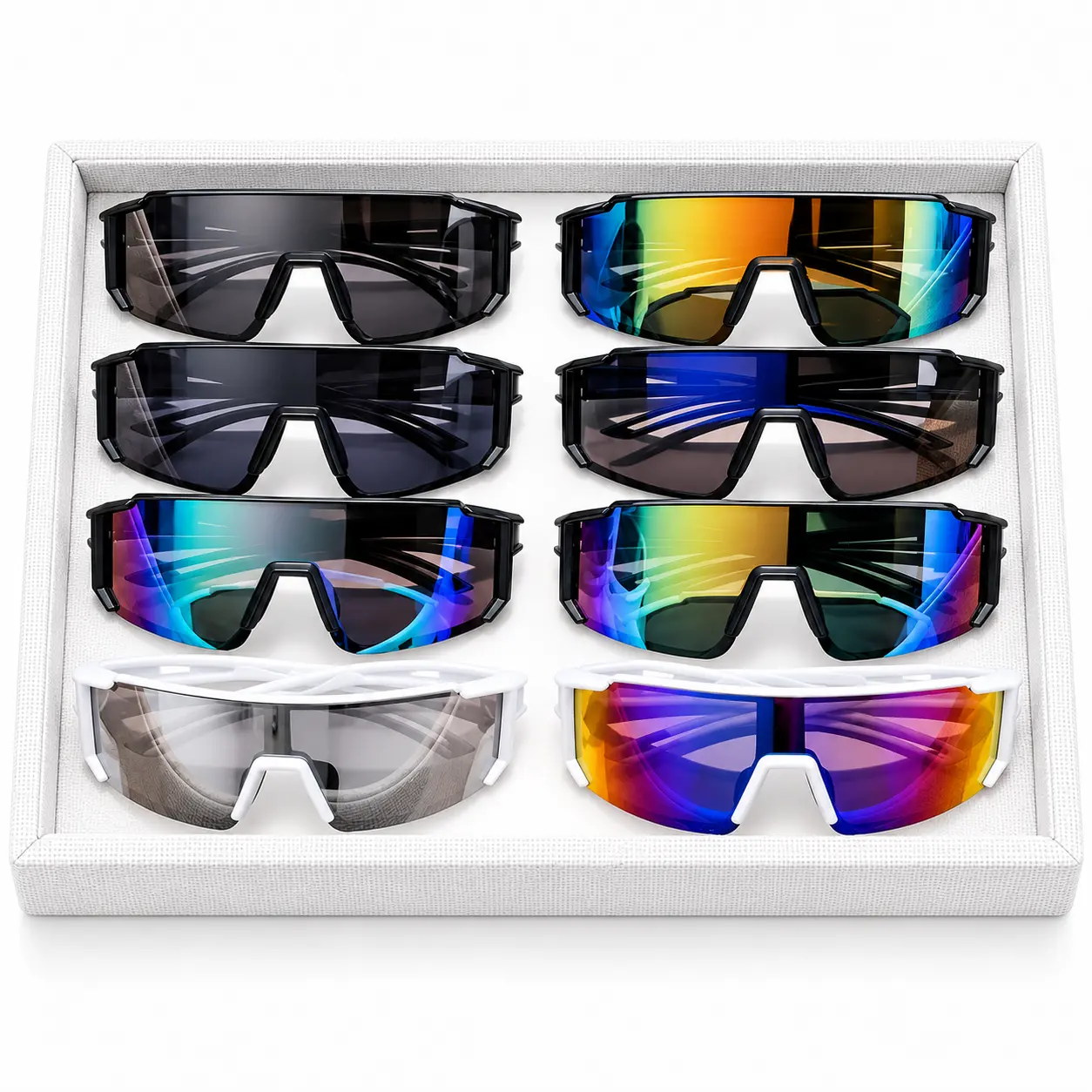 8-piece set of oversized protective skiing and cycling sunglasses, colorful and fashionable glasses set, decorative PC lenses, unisex, street style and party accessories