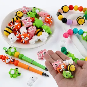 20PCS Cute Cartoon Animal Fox Bee Bear Cat Frog Silicone Focal Beads | DIY Beadable Pen & Jewelry Craft Kit