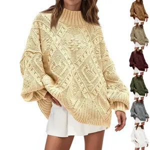 Lannew Womens Oversized Sweaters Cable Knit Crew Neck Long Sleeve Pullover Sweater 2025 Fall Winter Chunky Trendy Tops