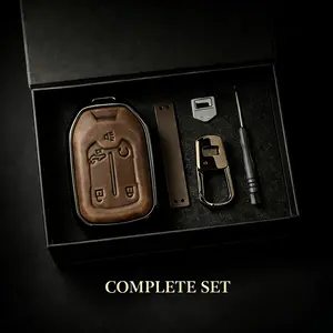 Leather Key Fob Cover Case Compatible with Chevy Silverado 1500 2500HD 3500HD and GMC Sierra 1500 2500HD 3500HD Smart Key 2019-2023