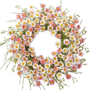 Spring Summer Decorative Wreath, Daisy Design, Farmhouse Style, Perfect for Home Office Garden, Holiday Occasion Gift