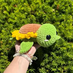 Hand-crocheted sunflower turtle