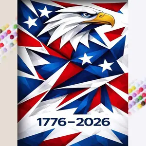 5D Diamond Painting Kit Full Round Drill, Eagle, Flag, Number DIY Mosaic Wall Art, Beginner Craft Kit (with Tools), Home Wall Decoration Gift, Diamond Art Kit