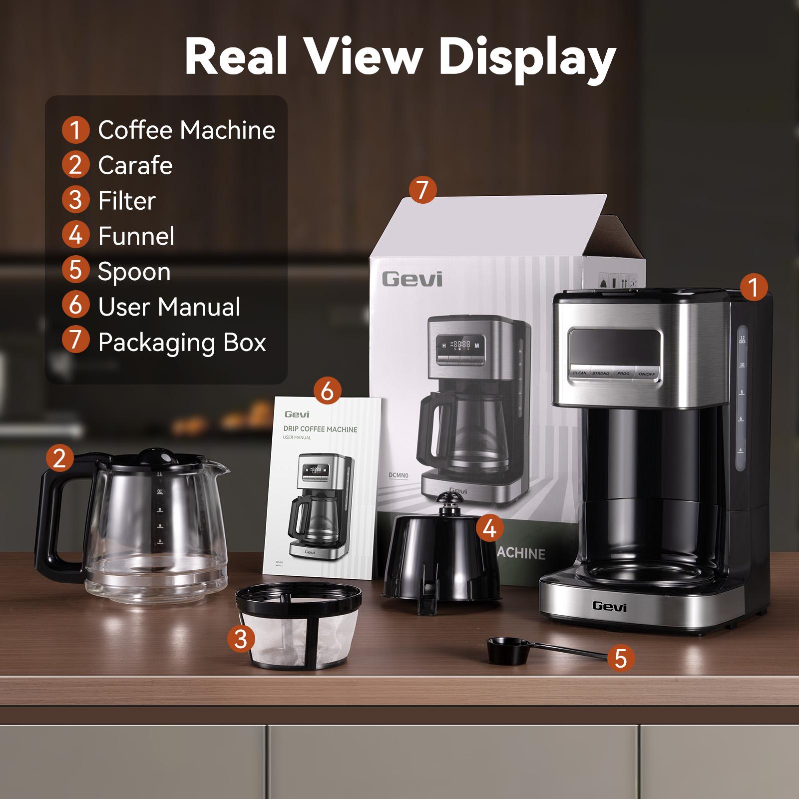 Gevi 12-Cup Coffee Maker with LED Touchscreen - 2 Brew Styles, 24H Programmable & Auto Keep Warm, 2-Hour Warm Function & Easy Clean, Compact 1.8L Coffee Machine
