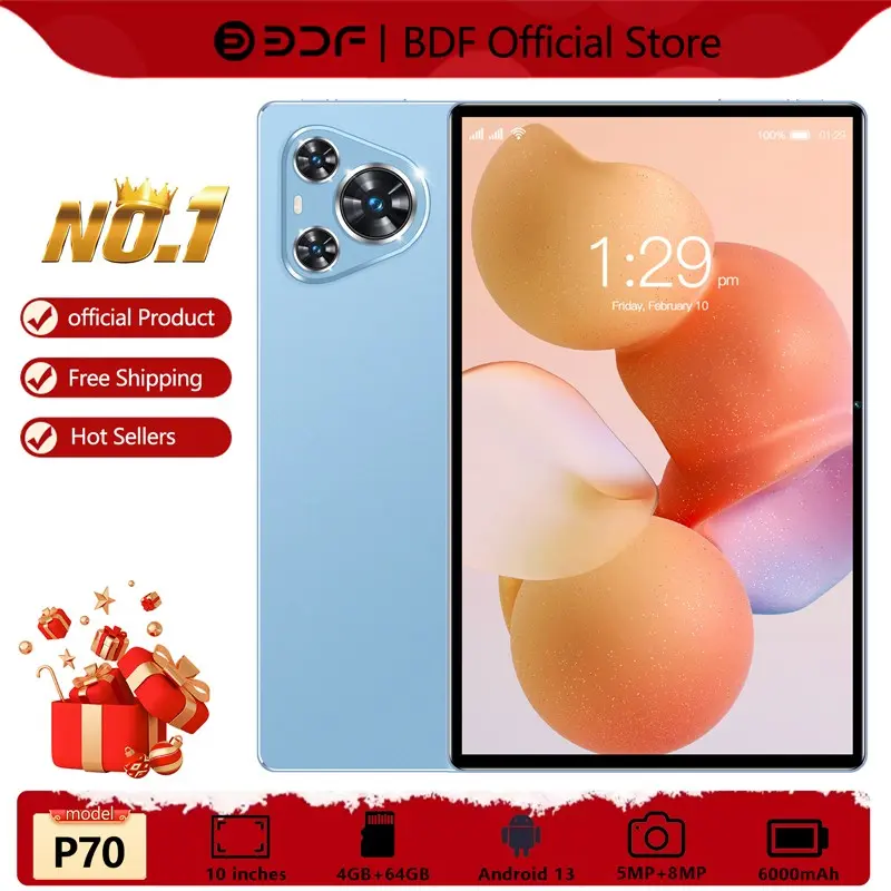 Android 13 10.1 Inch Touchscreen Tablet PC, 4GB RAM, 64GB Storage Expandable to 128GB, 5mp + 8mp Cameras, Dual Sim Card Support