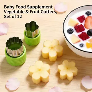 New Holiday Gift Vegetable Cutter Set, 12 Pcs Stainless Steel Shapes Molds for Kids Baby Food, Perfect for Easter Baking, Christmas Party, Bento Decoration, Fruit Salad & Cookie Making