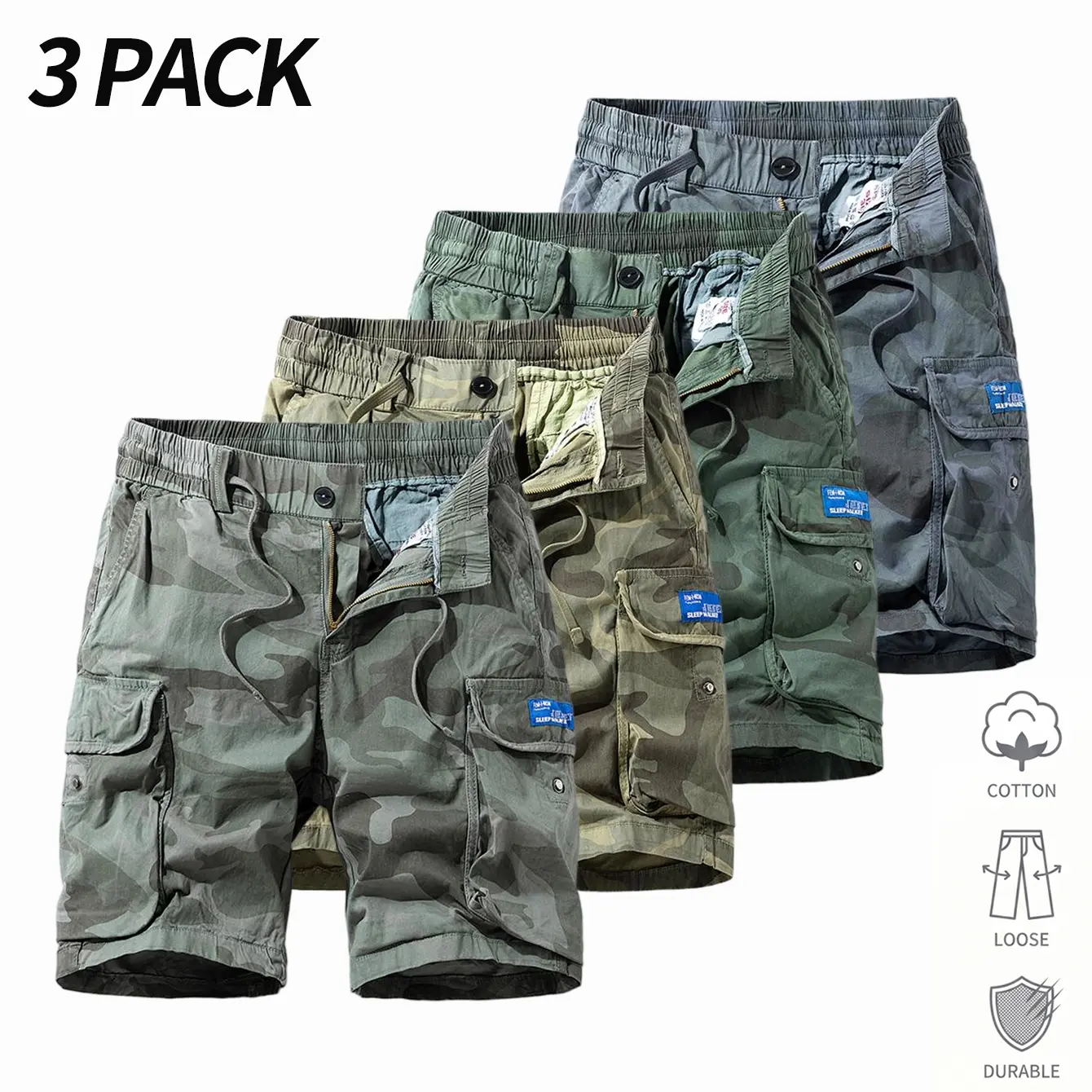 Men’s fashion cargo shorts with a camouflage pattern, multiple pockets, an adjustable drawstring elastic waistband, loose and comfortable fit—casual and versatile; perfect for everyday casual wear, daily outfits, work commutes, and as a great gift for fri