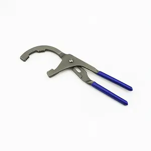 Adjustable oil filter clamp, durable steel construction, industrial grade hand tool, easy to remove filter