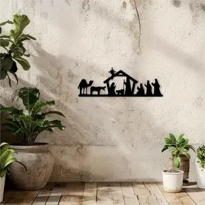 Christmas Metal Wall Decor, Silhouette Iron Art Sculpture, Durable Religious Home Decoration for Indoor Outdoor Use