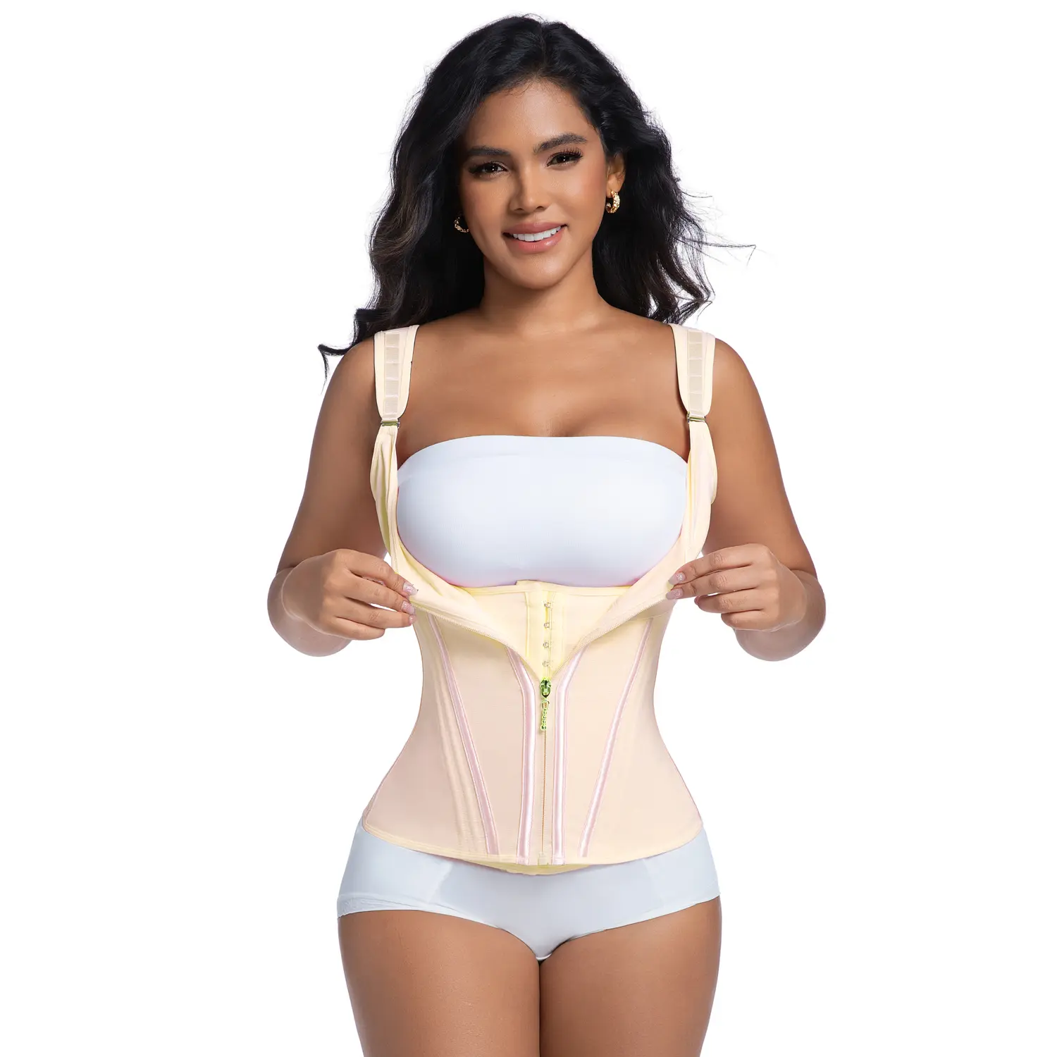Women's Womenswear Shapewear Top - Front-Opening 3-Row Zipper Tight Corset with 15 Steel Bones, Abdomen Control, Waist Shaping, Chest Enhancement, Comfortable Fit, External-Wear Sportswear Trainer