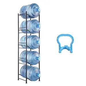 VEVOR 5 Tiers Water Jug Holder,  , 5 Gallon Water Bottle Holder, Single Row Water Bottle Rack for 5 Bottles, Heavy Duty Water Jug Rack for Kitchen, Office, Living Room, Black Organiser Adjustable