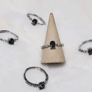 Smokey Quartz Silver Plated adjustable crystal ring