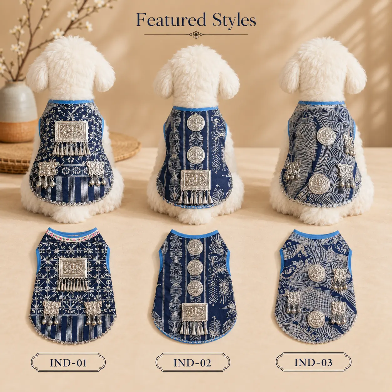 Handmade Indigo Batik Cotton Fabric Panel Set with Silver-Tone Embellishments, Pre-Cut DIY Textile Kit, 7 Unique Designs