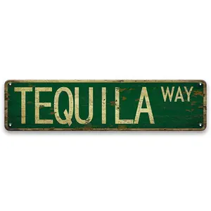 Vintage Style Metal Tin Sign, Tequila Way Sign, Creative Street Sign for Home, Room, Wall, Restaurant, Bar, Cafe, Garage, and Farmhouse Decor, Vintage Plaque Decor, Vintage Garage Signs, Home Decor Products