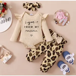 Ready Stock 0-18M Infant Girl outfit set Ruffled Long Sleeve Bodysuit & Leopard Pants with Headband  32105502