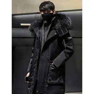 Men's Chic Long-Style Down Jacket with Faux Fur Hood - Versatile, Zip-Up, Large Pockets, Polyester, Machine Washable - Ideal for Casual Wear..(Sheets)