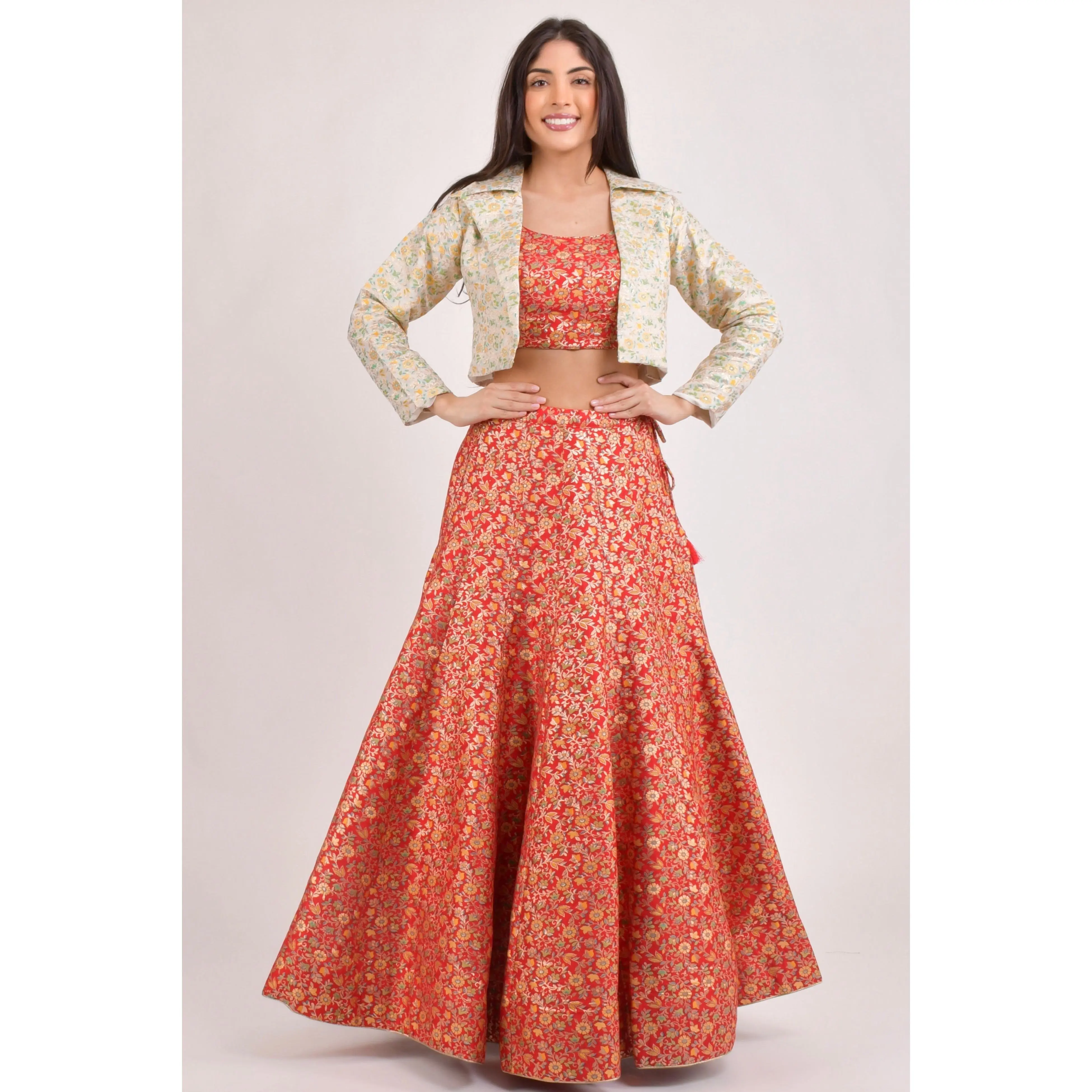 Phoenix Banarasi Red Lehenga Choli with Jacket