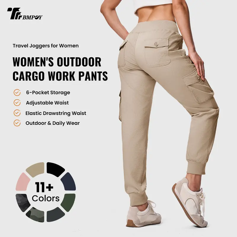 TBMPOY Women's Lightweight Tapered Cargo Joggers - Quick Dry Workout Pants with 6 Pockets for Athletes, Suitable for Hiking, Casual Travel - Women's Bottoms Clothes,sohochic