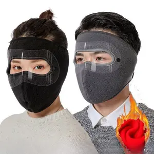 Windproof Face Mask with Winter Detachable Goggles Thickened Fleece-Lined Full Face Cover for Men & Women Cold Weather Protection for Outdoor Cycling Motorcycle Riding Adjustable Velcro Tabs HD Goggles