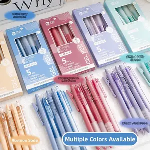 5 Pack Aesthetic Gel Pen Set 0.5mm Fine Tip Smooth Writing Quick Dry Ink Comfortable Grip Retractable Pens for Notes Journaling Drawing Office Study Exam Use Back to School Supplies Multiple Colors Cute Design Smooth Ink Flow Durable Tip Clean Lines