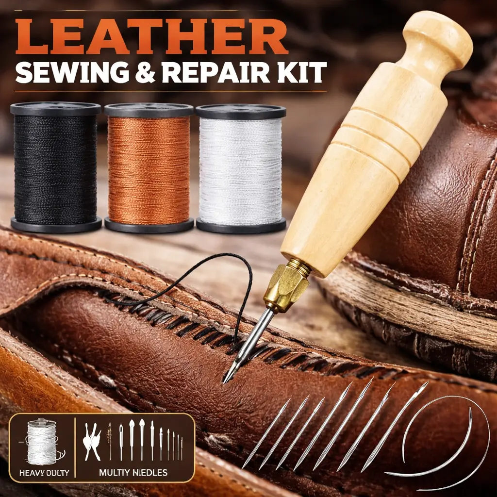 Heavy Duty 3-Spool Nylon Thread Sewing Kit - 80 yds Each, 7 Needles & Awl Included, for Upholstery, Leather Stitching, DIY Crafts Repair - Mid Year Sale Restock Deal