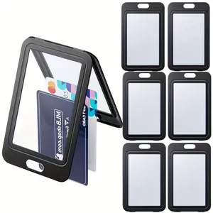 Double-sided Vertical ID Card Holder, 5 Counts Durable Hard Plastic Protector with Key Card & License Slot, Identification Badges & Supplies