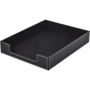 Leather Letter Tray, Office Supplies Desk Organizer for Mail Paper Files Magazines Jewelry Cosmetics,Luxury Letter Holder&Multipurpos Stackable Office Desktop Storage Box ,Black