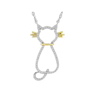 JTV White Cubic Zirconia Rhodium And 18k Yellow Gold Over Sterling Silver Cat Necklace 0.64ctw