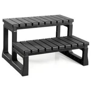 fathersdaygift VEVOR Hot Tub Steps, 2-Step Spa Outdoor Stairs, Heavy Duty 23.6 inch Wide PP Above-Ground/Inflatable Pool Ladder with 320 lbs Weight Capacity, Multi-Use for Porch, Patio, Deck, Campers, Black