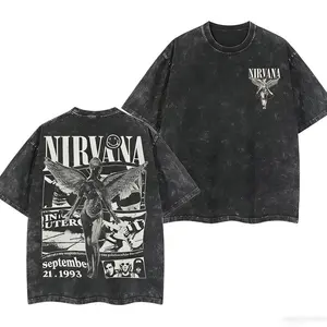 Retro Limited Nirvana Band Tour Black 2-Sided Vintage Tee Graphic Unisex Oversize Rock Band Heavyweight Cotton T-shirt Gift For Rock Music Lovers Vintage Band Shirts Casual Fabric Fit Top Womenswear Streetwear E