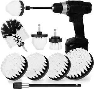 Drill Brush Attachment Set, 7 Pack 1/4in Power  Brush + Extend Long Rod, Power Cleaning Scrub Brush for Bathroom, Tub, Tile, Floor, Grout, Boat(White)