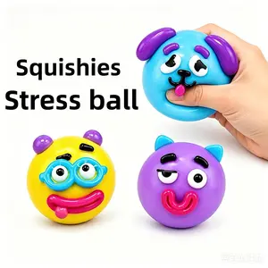 Cute Weird Face Changeable Dog Squishy Toy, 3‑Assorted Colors Purple Blue Yellow 3‑Color Combo PackSlow Rising Soft Malleable Fidget Squishy Toy, DIY Funny Expression Stress Relief Sensory Toy