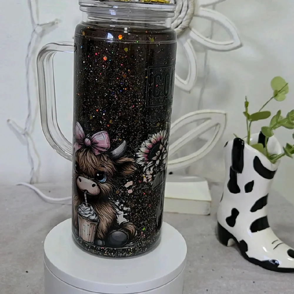 Glitter Lava Effect Snow Glove Tumbler, Double-Walled Drinkware with Floating Liquid Glitter, Snow Globe-Style Cup