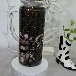 Glitter Lava Effect Snow Glove Tumbler, Double-Walled Drinkware with Floating Liquid Glitter, Snow Globe-Style Cup