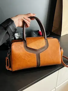 Small niche design large capacity versatile shoulder bag, simple retro texture casual handbag, fashionable temperament color blocked crossbody bag, Pu Tote Satchel, Zipper Crossbody Tote, suitable for shopping, commuting, work, and attending parties