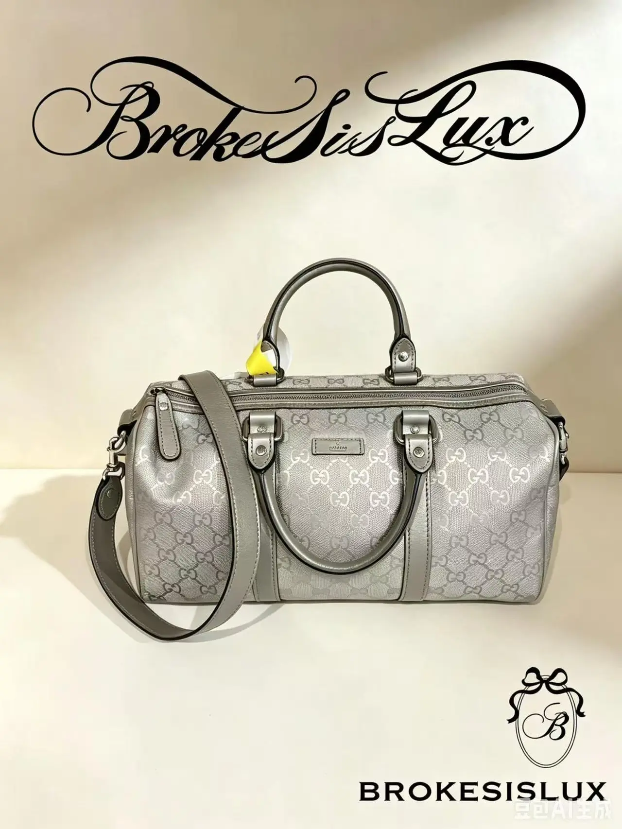 Pre-owned GUCCI GG Monogram Metallic Boston Bag | Silver Canvas & Leather, Everyday & Travel Handbag