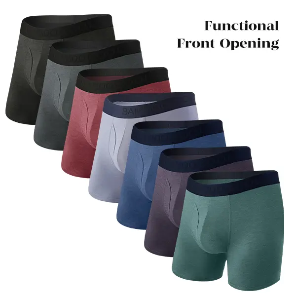 BAMBOO COOL Men's Plain Bamboo Viscose Spandex Boxer Briefs with Fly, 4-Pack Breathable Moisture-Wicking Silky Stretch Underwear, Mens Clothing, Men's Wear, Bamboo Fiber Men's Boxer Briefs,clothes for back to school,first day of school outfits Undergarmen