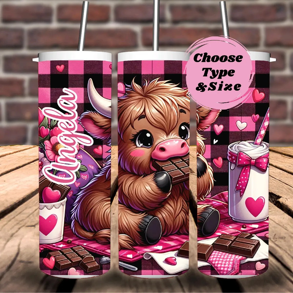 Valentine's Day Gift, Personalized Valentine's Tumbler, Valentine's Highland Cow Tumbler.