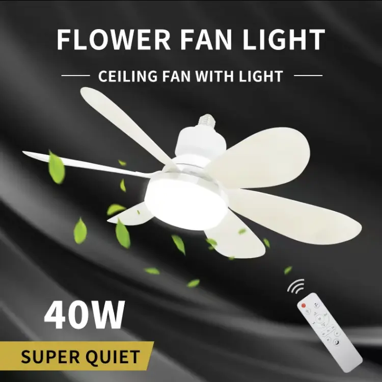 Ceiling Fan Light with Remote Control, Socket Ceiling Fan, Socket Fan Light, Screw In Ceiling Fan, Fan Light Combo,Home Decorative Light, Bulb Fan Light, Ceiling Fan with LED Light, 20" E26 Dimmable LED Screw In Fan Light for Home Indoor Use