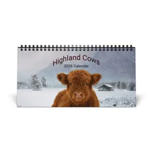 Highland Cows 2026 Desktop Calendar | Desk Planner, Monthly Grid