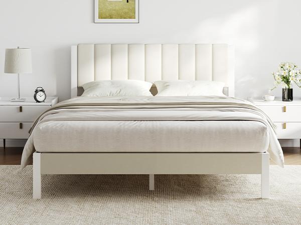Bed Frame Upholstered Platform Full/Queen/King Bed Frame with Adjustable Headboard, Strong Weight Capacity, No Box Spring Needed, Easy Assembly, Grey Modern Unique Bedroom Furniture