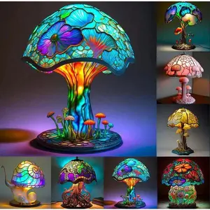 Creative Stained Plant Series Table Lamps Resin Colorful Bedroom Bedside Flower Mushroom Retro Table Night Lamp Atmosphere Light