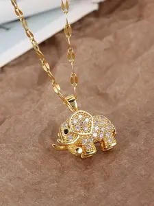 Vintage Ethnic Style Zircon Animal Pendant Elephant Necklace, Stainless Steel Chain, Casual Daily Wear, Party Creative Design, Women's Jewelry