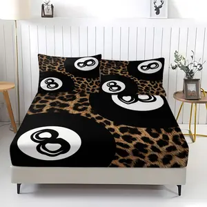 8 Ball Leopard Print Fitted Sheet Set Twin Size 3 Piece, With 2 Pillow Sham+1 Fitted Sheet, Y2K Retro Streetwear Aesthetic Bedding, Soft Deep Pocket Microfiber, for Teen Boys Girls Bedroom Dorm, Street Fashion Trend Bedroom Decor