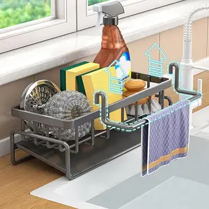 Multifunctional Kitchen Drain Cloth Rack Sink Dishwashing Sponge Drain Rack Black Finish Countertop Organizer for Storing & Draining
