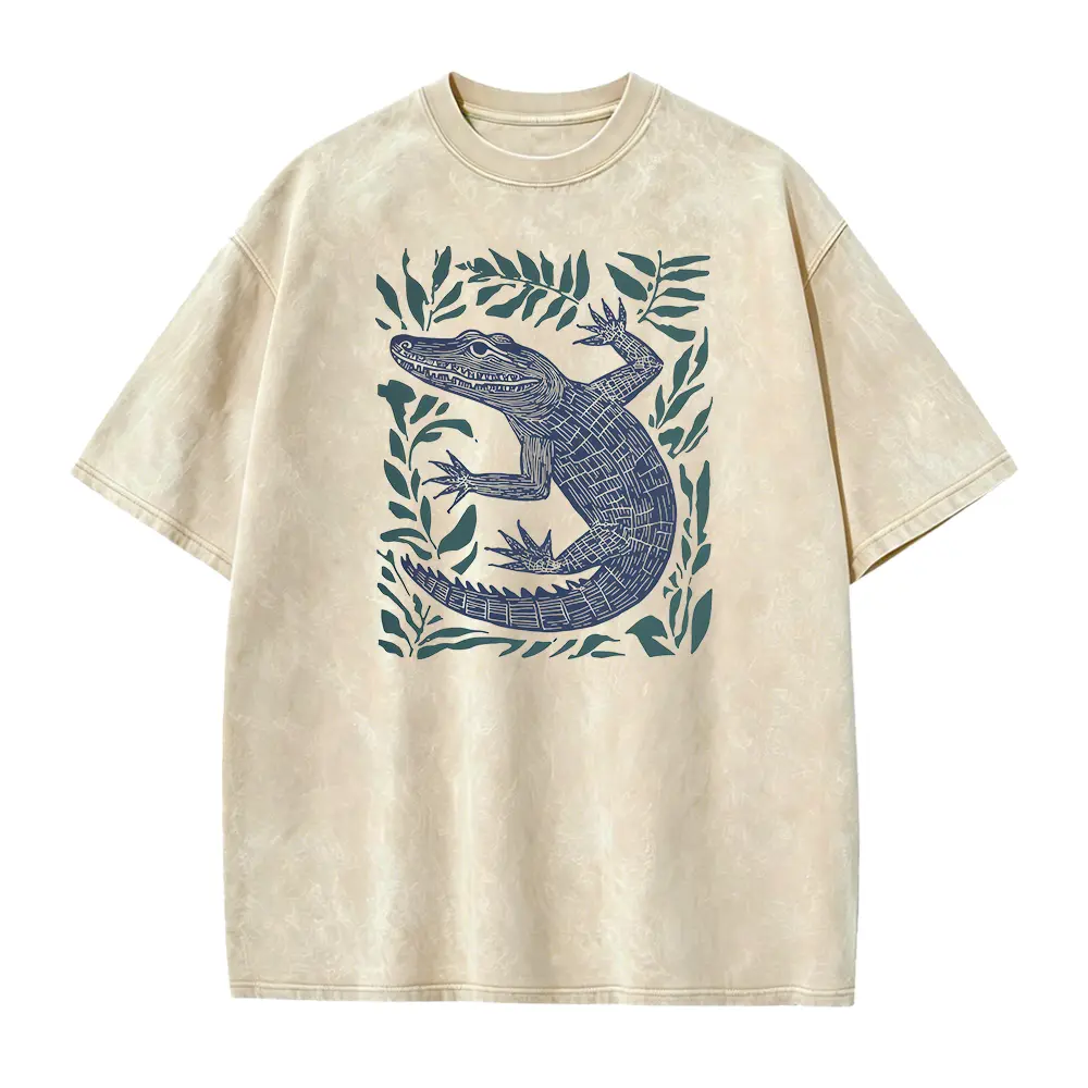 Alligator Botanical Graphic Tee, Minimalist Crocodile Wildlife Shirt