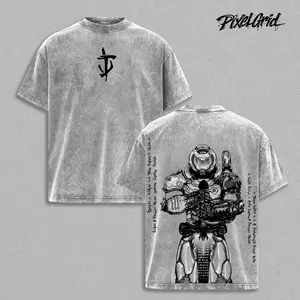 DOOM Slayer Dark Ages Graphic Tees, Doom Eternal Retro FPS Game Shirt, Vintage Washed Oversized Heavy Cotton T-Shirt, Acid Wash Cotton T-Shirt, Streetwear Fit, Unisex Graphic, Doom Slayer Gaming Apparel, Top Men's and Women's Clothing