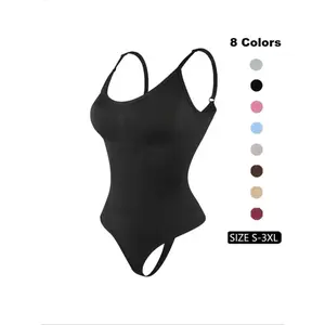 Women's Solid Spaghetti Strap Adjustable Strap Backless Underwear Shapewear Bodysuit, Casual Comfy Seamless Tummy Control Butt Lifting Bodysuit for Daily Wear, Ladies Shapewear for All Seasons