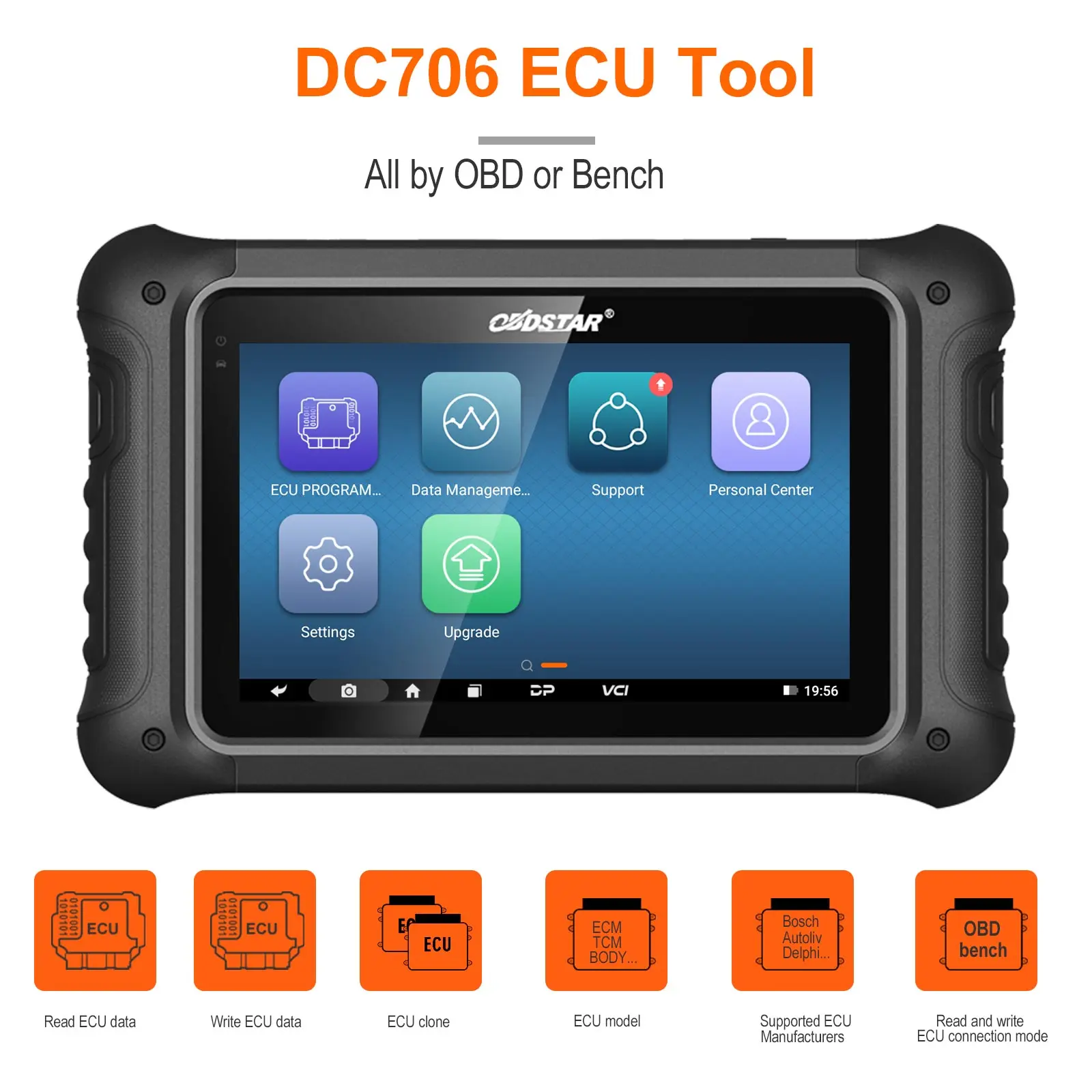 OBDSTAR DC706 ECU Tool Full Version for Car & Motorcycle ECM TCM BODY Clone by OBD or BENCH Supports 710+ ECM Types 210+ TCM Types 120+ Body ECU Types