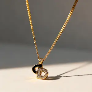 Pre-owned Dior Minimalist Black Gold Tone CD Logo Pendant Necklace Style D16, Luxury Fashion Women's Jewelry